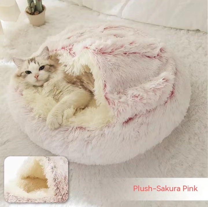Pet 2 In 1 Winter Plush Round Bed